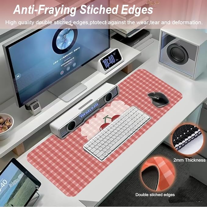 Gaming Mouse Pad 31.5x11.8 inch XL Large Extended Mouse Pad, Big Mousepad Desk Mat for Computer with Non-Slip Rubber Base and Stitched Edge-Checkered Cherry