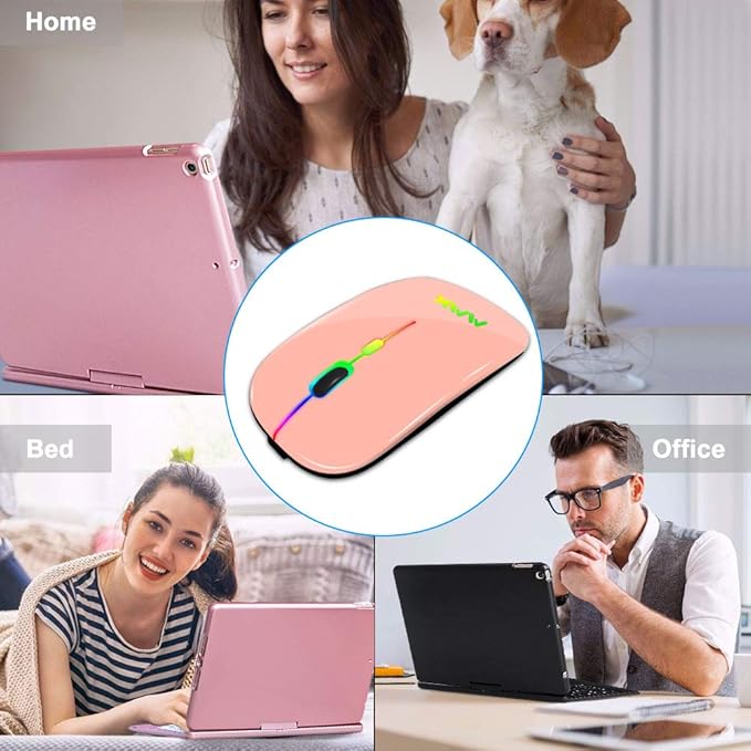Wireless Bluetooth Mouse for Laptop, Rechargeable Mouse 2.4G USB Optical Wireless Mouse, LED Slim Dual Mode(Bluetooth 5.0 and 2.4G) Wireless Device for Laptop, PC, Mac OS, Android, Windows Champagne