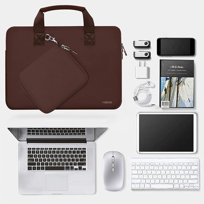 Hseok Laptop Sleeve 13.3-14 inch Case with Small Pouch, Neoprene Computer Bag Compatible with MacBook Neo/Pro 14 M5/M4/M3/M2/M1, Mac Air/Pro 13.3, XPS 14 and Most 13-14 inch Notebooks,Coffee