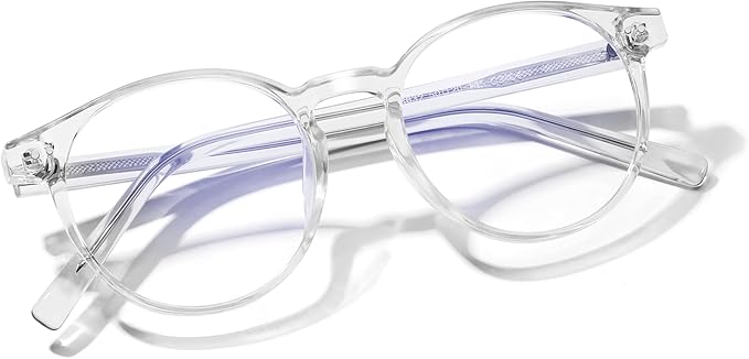 Round Blue Light Blocking Glasses Lightweight Chic Frame Anti Eye Strain Protection Computer Gaming for Women and Men