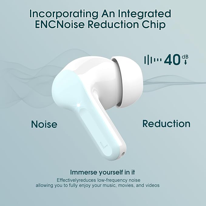 Wireless Earbuds, Bluetooth 5.4 Headphones HiFi Stereo, Bluetooth Earbuds with ENC Noise Cancelling Mic, IP7 Waterproof in Ear Earphones, 48H, LED Display Ear buds for Pad Workout Sports, Azure