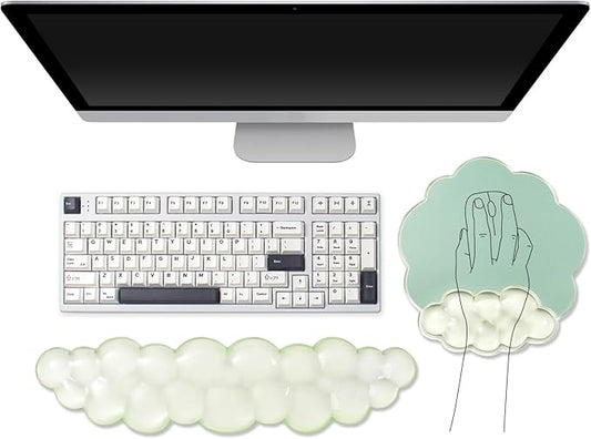 Cloud Wrist Rest and Cloud Mouse Pad for Keyboard and Mouse - Ergonomic Cloud Mouse Pad with Gel Wrist Support, Non-Slip Base Cute Office Accessories for/Desktop/Latop/Home/Gaming