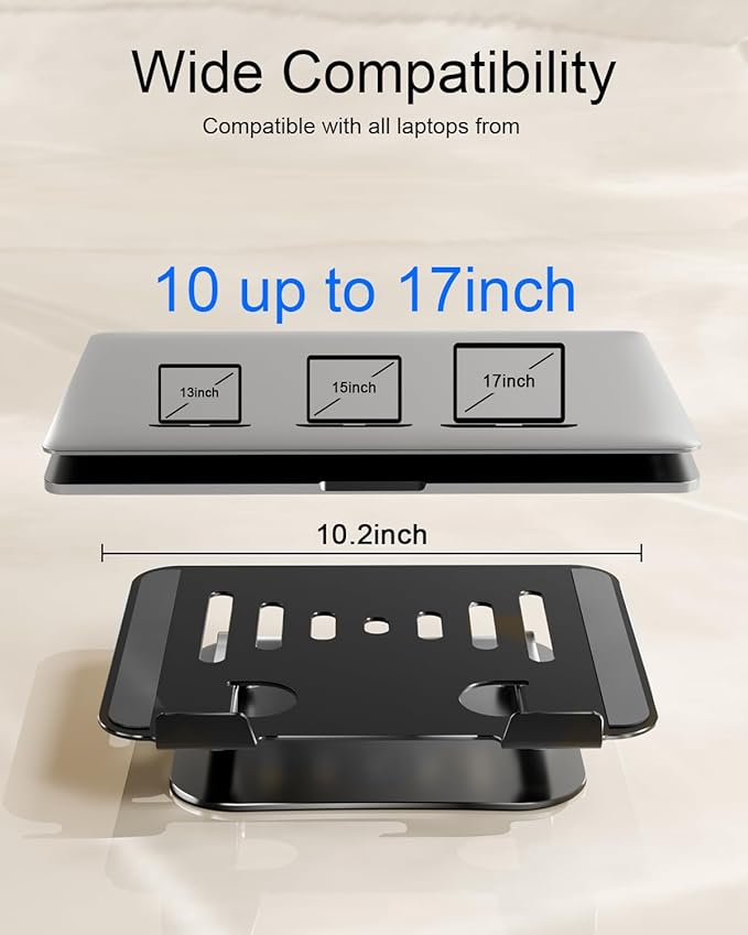 Adjustable Laptop Stand, Aluminum Portable Laptop Riser for Desk Foldable, Ergonomic Computer Notebook Stand Holder for MacBook Air Pro, Dell XPS, HP and All 10–17 Inch Laptops, Black