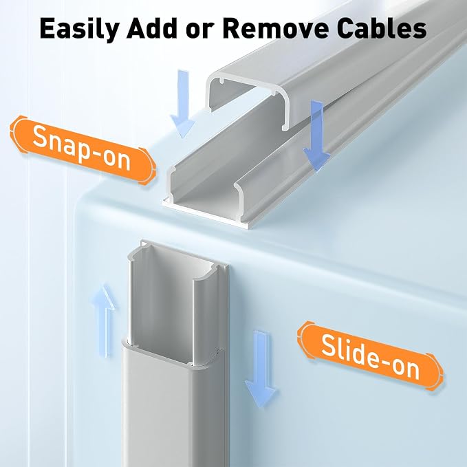 Delamu Cord Hider, 142in Cable Hider, Cord Covers for 2-3 Wires on Wall, Wire Covers for Cords, Wire Hiders for TV on Wall, Easier Setup Cable Cover Cable Management, W0.94 H0.47in, Grey - Image 4