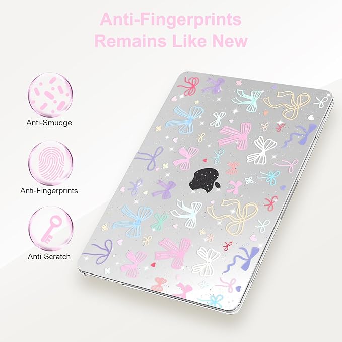 G JGOO Compatible with MacBook Air 13 inch Case 2026 2025-2022 M5 A3449 M4 A3240 M3 A3113 M2 A2681, Clear Hard Shell for MacBook Air 13.6 inch Case+Keyboard Cover+Screen Protector, Colorful Bows