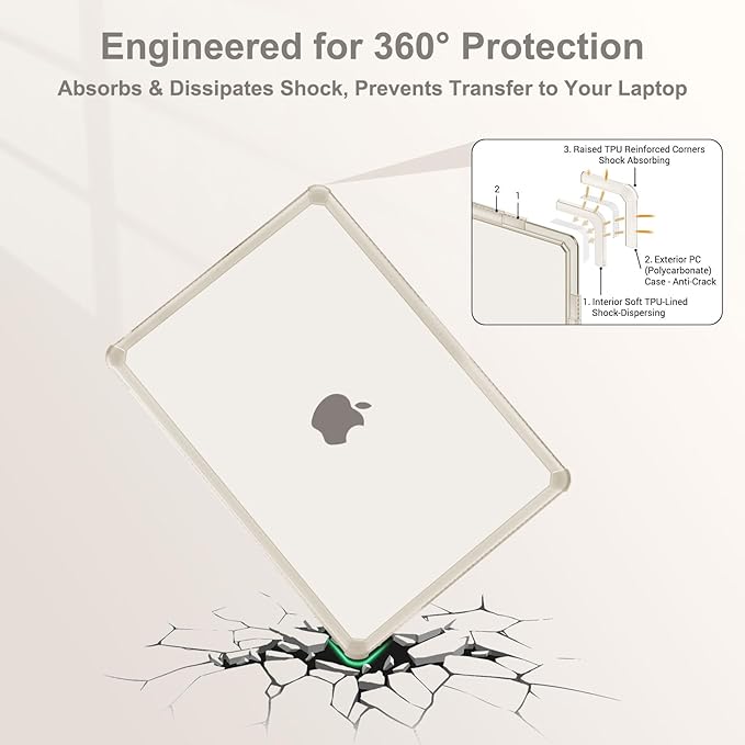 MOSISO Compatible with MacBook Air 13 inch Case M5 2026 M4 2025 M3 M2 2024-2022 A3449 A3240 A3113 A2681,3 in 1 Kit Crack-Resistant Heavy Duty Protective Plastic Hard Case with TPU Bumper, Starlight