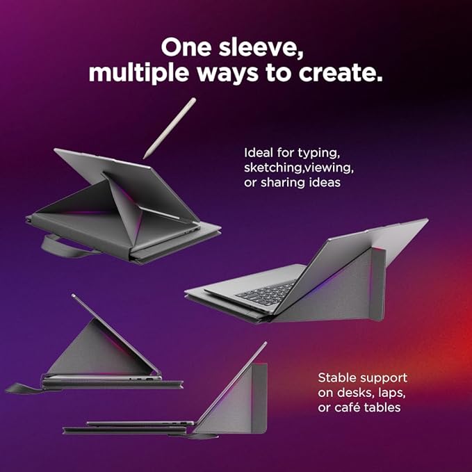 Lenovo Yoga Tote Sleeve Case for Laptops with 16-inch Display, Multi-Compartment Organizer with Convertible Stand, Lightweight Protective Polyester & Microfiber Sleeve, Luna Grey