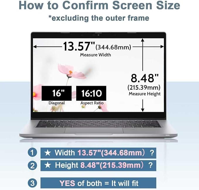 IPROKKO Laptop Privacy Screen 16 Inch, 16:10 Aspect Compatible with HP Dell Lenovo Acer Asus Thinkpad Envy Xps Vivobook, Removable Anti Blue Light Glare Spy Computer Monitor Filter Security Shield