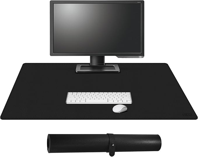 Cacoy 36" x 20" Leather Desk Mat for Home Office, Extra Large PU Leather Desk Pad Blotters, Waterproof Computer Keyboard Mat, Extended Gaming Mouse Pad, Desk Protector for Desktop and PC Laptop, Black