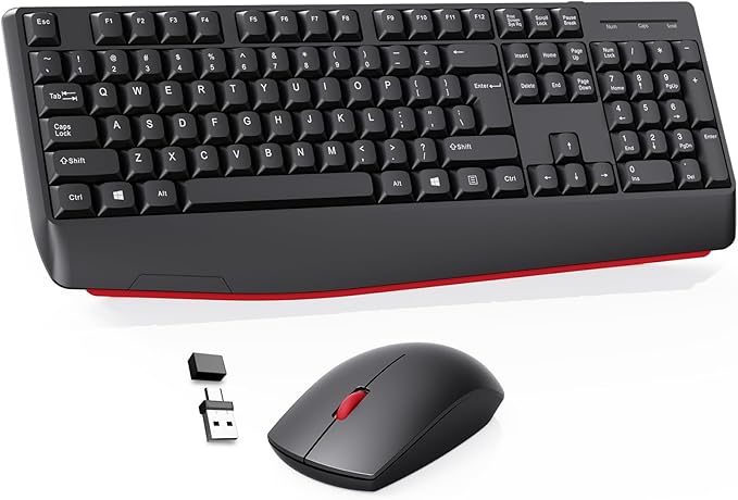 Wireless Keyboard and Mouse Combo-Full Size QWERTY Layout 2.4G Stereo Keycap Ergonomically Designed Mechanical Keyboard Set for Windows, PC,Laptop, Notebook,Computer with USB-A&Typ-C 2-in-1 Receiver