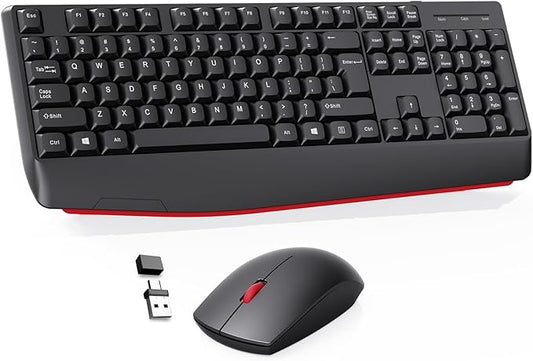 Wireless Keyboard and Mouse Combo-Full Size QWERTY Layout 2.4G Stereo Keycap Ergonomically Designed Mechanical Keyboard Set for Windows, PC,Laptop, Notebook,Computer with USB-A&Typ-C 2-in-1 Receiver