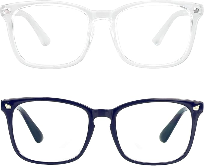 LifeArt 2 Pairs Blue Light Blocking Glasses with Spring Hinge, Computer Reading Glasses, Gaming Glasses, TV Glasses for Women Men (Navy&Clear, +1.75 Magnification)