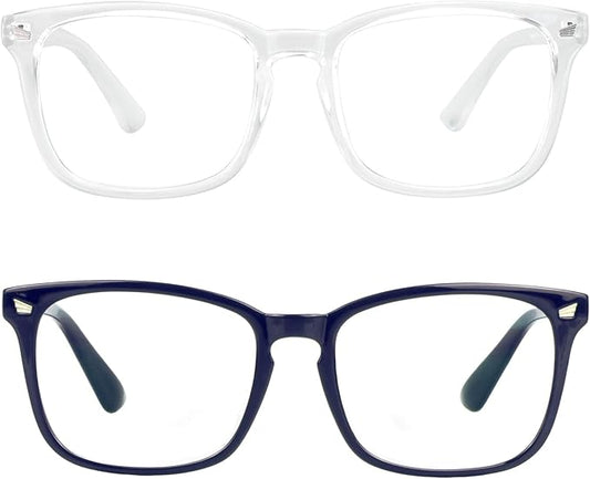 LifeArt 2 Pairs Blue Light Blocking Glasses with Spring Hinge, Computer Reading Glasses, Gaming Glasses, TV Glasses for Women Men (Navy&Clear, +2.75 Magnification)
