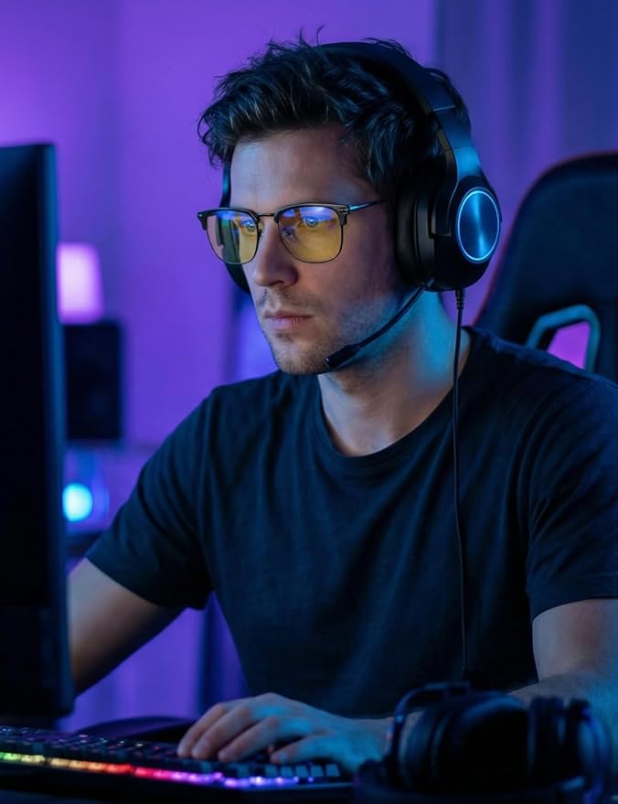 ZanyLen Blue Blocker Glasses for Men Metal Browline Computer Gaming Glasses Filter Blue Ray