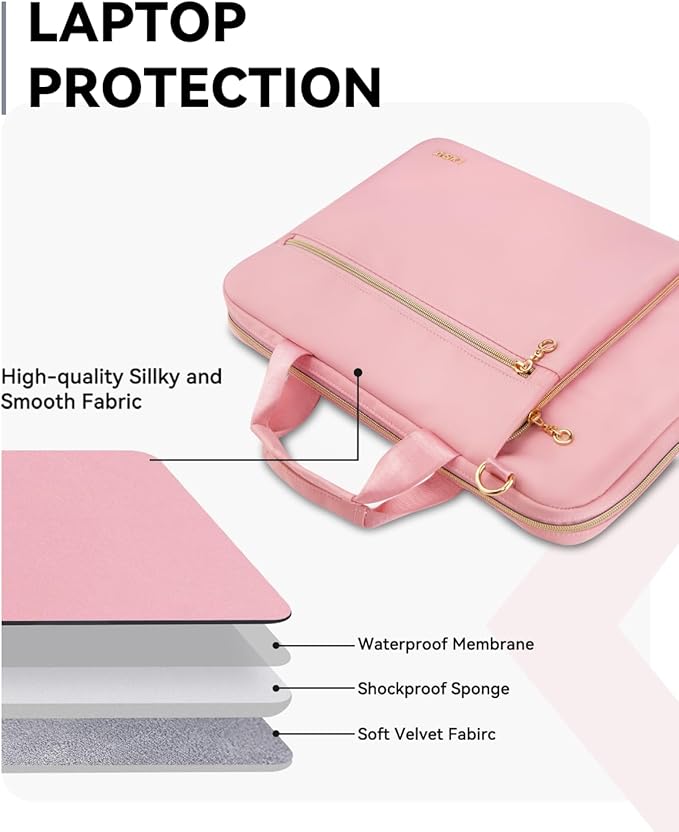 15.6 16 Inch Laptop Bag Case for Women Men Compatible with MacBook Pro M5/HP OmniBook Omen Envy/Dell Pro Inspiron/Lenovo Yoga IdealPad, Messenger Carrying Briefcase Computer Bag Case, Pink