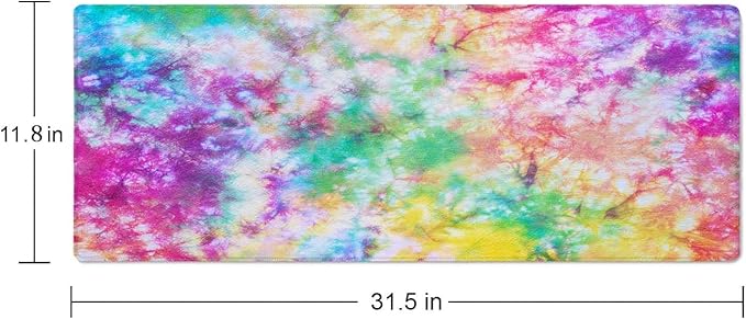 Colorful Tie Dye Pattern Desk Mat, Extended Big Mouse Mat for Home and Office, Large Gaming Mousepad Laptop Keyboard Mat with Non-Slip Rubber Base, Stitched Edges (31.50"x11.8"x0.12")