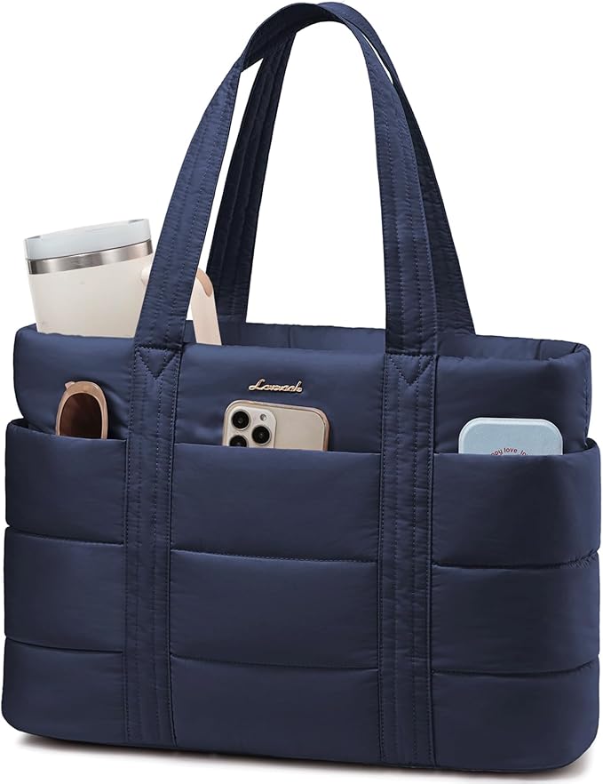LOVEVOOK Tote Bag for Women, Large Puffer Work Tote Laptop Bag, Lightweight Travel Tote Bag with Zipper Gifts for Women