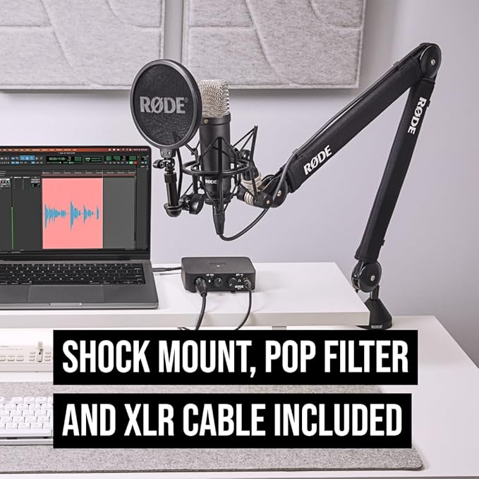RØDE NT1 Signature Series Large-Diaphragm Condenser Microphone with Shock Mount, Pop Filter and XLR Cable for Music Production, Vocal Recording, Streaming and Podcasting (Black)