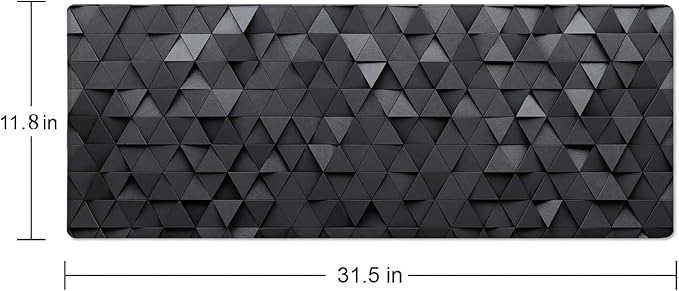 Gaming Mouse Pad, Large Mouse Pads for Desk, Non-Slip Rubber Base Mousepad, Keyboard Mouse Mat, Desk Pad with Stitched Edges, 31.5x11.8inch, Black Grey Triangular Abstract