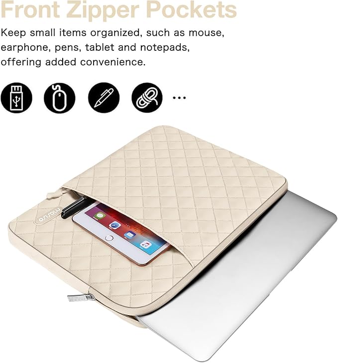 MOSISO Laptop Case 13 inch, 13 inch Laptop Sleeve Compatible with MacBook Air M4 M3 M2 M1 2025-2018/Pro M2 M1 2025-2016, Square Quilted Vertical Computer Bag with Pocket&Small Case, Sand