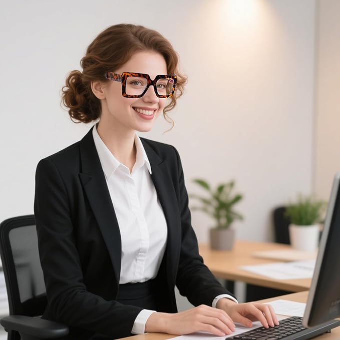 hoyuwak Oversized Square Blue Light Glasses Big Frame Computer Eyewear Thick Fashion Clear Glasses for Women Fashion