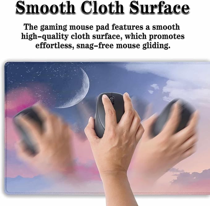Big Mouse Pad Pink Desk Decor for Girls, Gaming Mouse Pads Desk Pad for Woman Keyboard Mousepad, Mouse Pad Big Non-Slip Rubber Base, 35.4" X 15.7" for Work/Game/Office Watercolor Pastel Sky