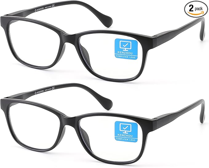 K KENZHOU Blue Light Glasses for Woman Men Bluelight Blocking Glasses for Computer Gaming Phones,Anti Eye Strain & UV Glare, Matte Black 2Pack