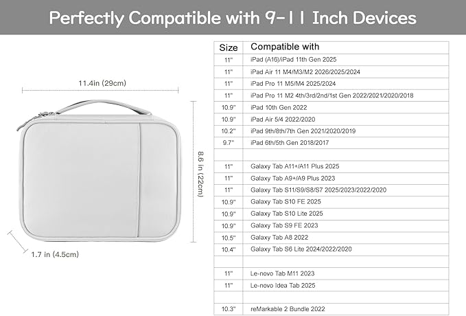 Dadanism Electronics Travel Organizer Case, Double Layers Cord Organizer Travel All-in-One Storage Bag for Cable, Cord, iPad, Chargers, fits 9-11'' Tablets, Portable Tech Accessories Bag, Gray White