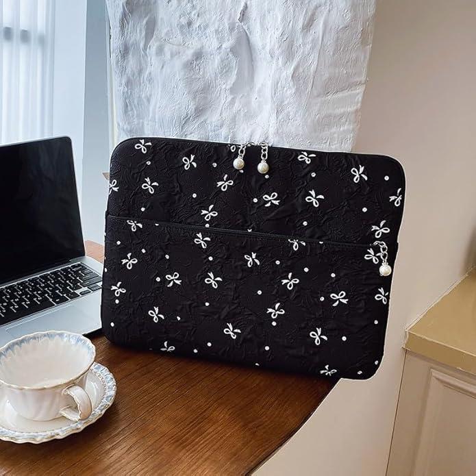 Coquette Laptop Sleeve, Slim 13-16 Inch Cute Laptop Case, Aesthetic Computer Bag with Bow-Dot Print for Mac
