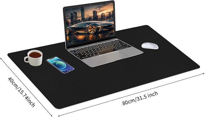 Black Desk Mat, 31.5"×15.7" Desk Matt for Desktop, Waterproof Keyboard Pad, Computer Mats for Desktop, Large Mouse Pad, Non-Slip Computer Mat for Office Home - Black