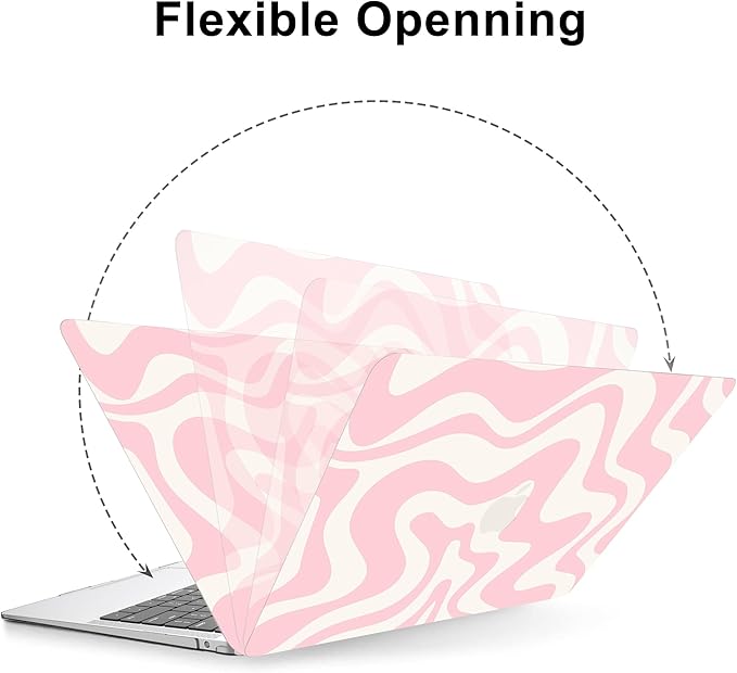 AKIT Compatible with MacBook Air 13 Inch Case M1 2022 2021 2020 2019 2018 A2337 A2179 A1932, Pattern Hard Shell Laptop Case+Screen Protector+Keyboard Cover for MacBook Air 13.3 Inch, Pink Wave