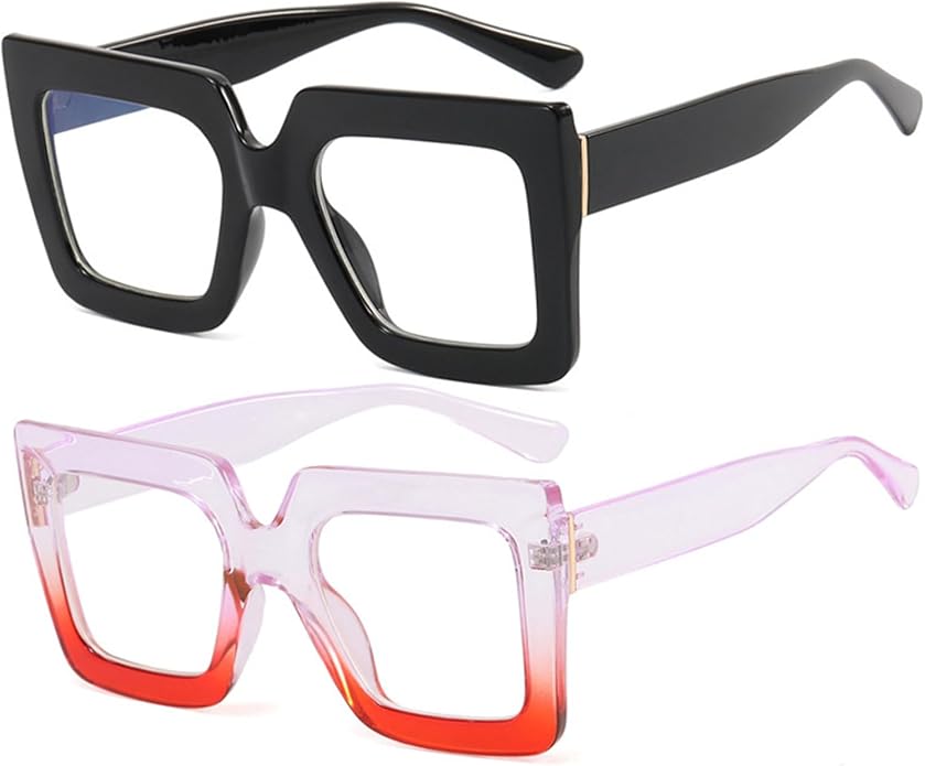 Onrtry Oversized Square Blue Light Glasses for Women Men Thick Frame Big Computer Eyewear Non-Prescription Eyeglasses
