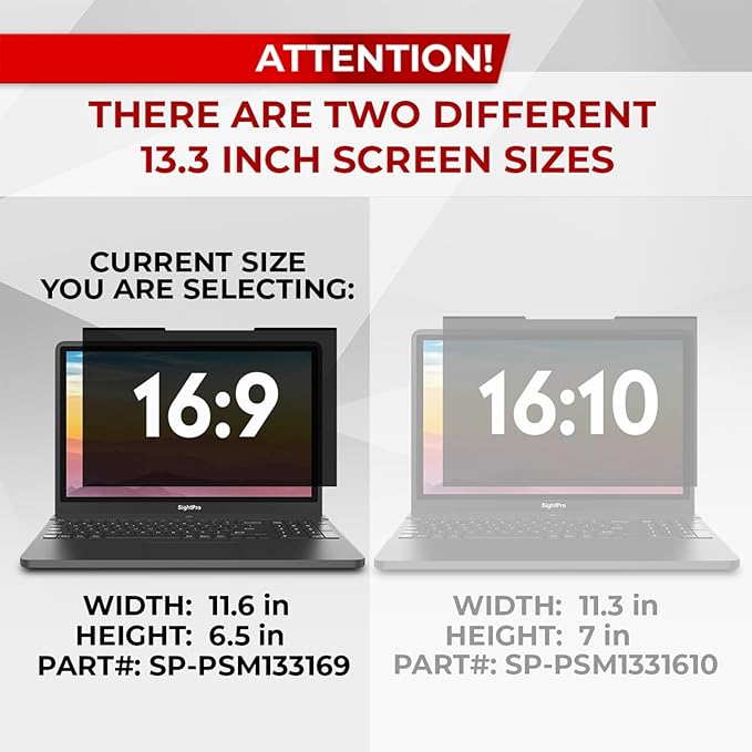 SightPro Magnetic Laptop Privacy Screen 13.3 Inch 16:9 - Patented Removable Laptop Privacy Filter Shield and Protector