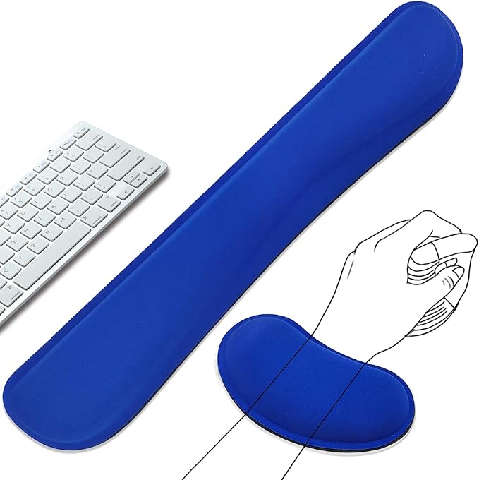 Keyboard Wrist Rest and Mouse Wrist Rest Set - Ergonomic Memory Foam Wrist Cushion - for Wrist Support on Computer, Laptop, Office, Playing Games, Typing Relieves Wrist Pain Navy Blue