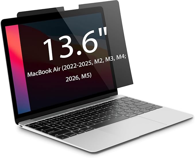 Magnetic Privacy Screen for MacBook Air 13.6 inch (2022-2026, M2, M3, M4, M5), Model A2681, A3113, A3240, Removable Screen Protector, Blue Light Blocking, Anti Glare Protector and Privacy Filter Shield