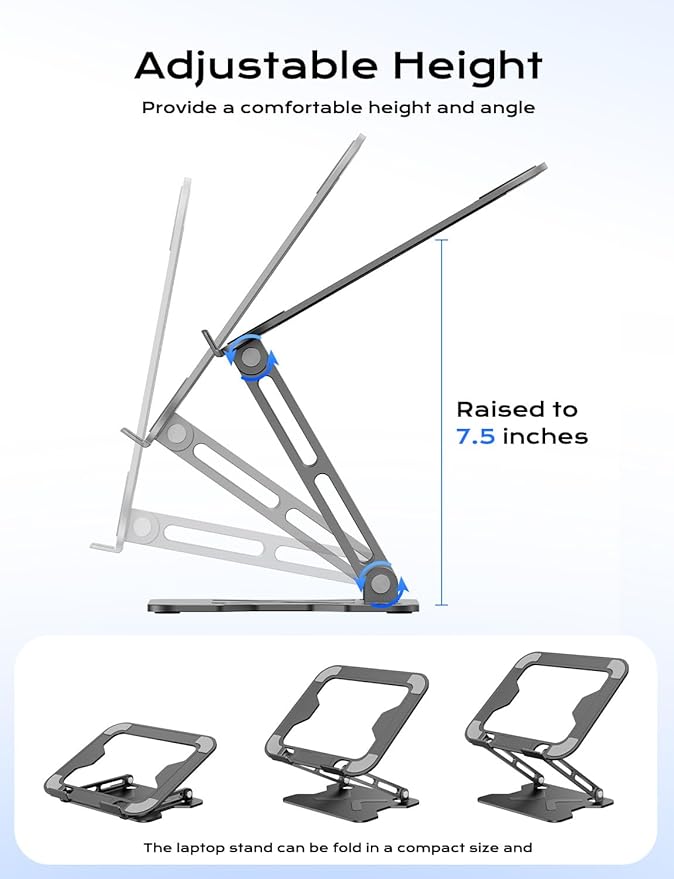 JCZT Adjustable Laptop Stand for Desk, Metal Foldable Laptop Riser, Portable Laptop Holder Mount, Ventilated Cooling Notebook Stand for MacBook Air Pro, All 10-16'' Notebooks Laptops Black