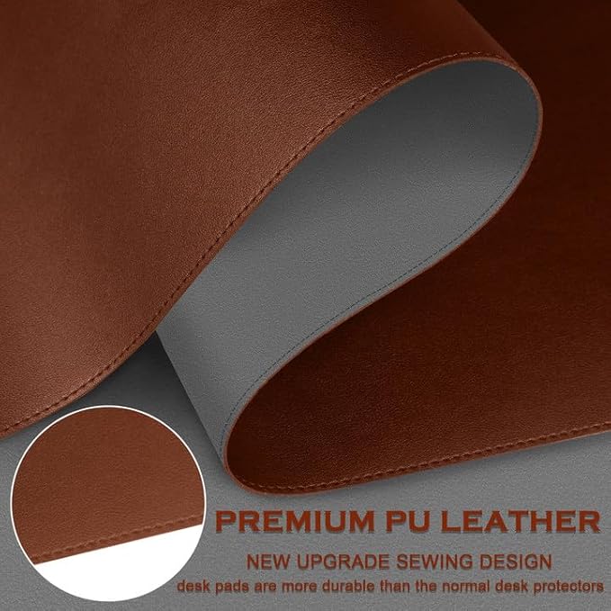Bleswin Multifunctional Large Desk Mat, Double Sided Computer Desk pad, Extended Mouse Mat, Office Desk Protector with Waterproof PU Leather, 35.4''×16.9'', Office Home Writing Pad (Brown+Grey)