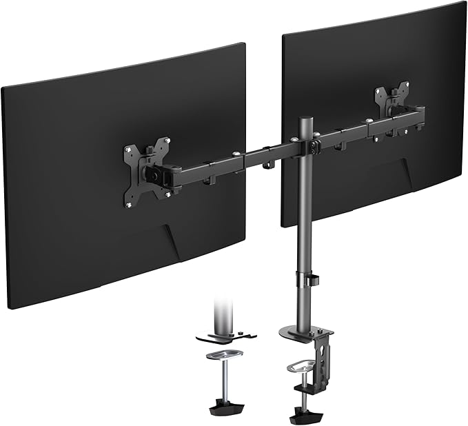 Pholiten Dual Monitor Stand, Heavy Duty Adjustable Monitor Arm Desk Mount for 2 Screens up to 32 Inches, Tilt, Swivel, Rotate, Supports 22 Lbs Per Monitor Arm
