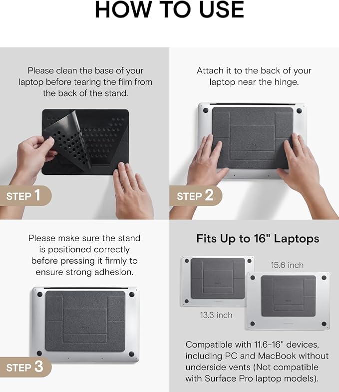 MOFT Laptop Stand for Desk, Adhesive MacBook Computer Stand with 2 Adjustable Viewing Angles, Foldable and Portable Laptop Riser Compatible with 11"-16" Laptops, Misty Cove(Adhesive Version)