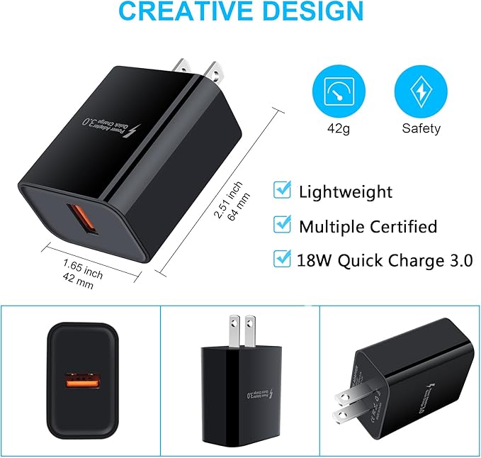 Quick Charge 3.0 Wall Charger Fast Charging Block for Samsung Galaxy A17 A16 5G S26 Ultra S25 S24 S23 S22 S21 S20 FE A15 A14 A13 A56 A55 A54 A21 A11 A10E, Adaptive Fast Charger Type C Charging Cable
