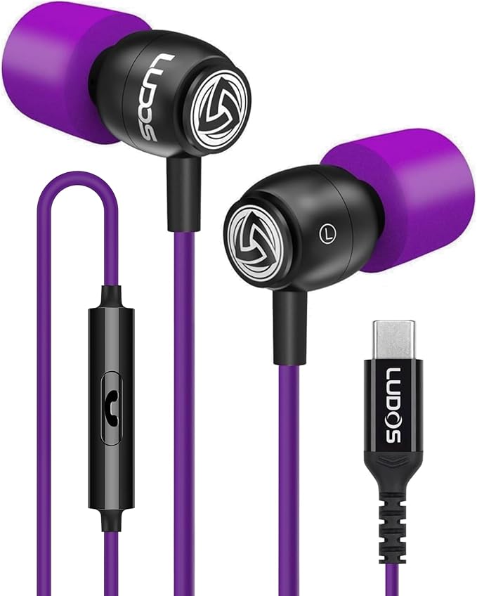 LUDOS Clamor USB C Headphones for iPhone 17 16 15 Pro Max Plus Air iPad Pro, 5 Years Warranty, USB-C Earbuds for Samsung Galaxy S26 S25 S24 S23 Ultra S22 S21 FE S20 A55 A54 A53, USB Type C Earphones