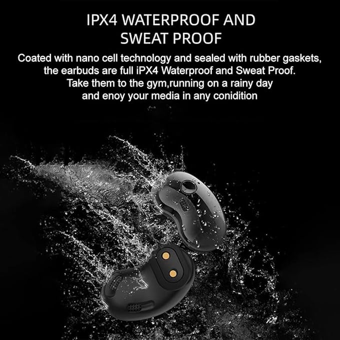 Acuvar Fully Wireless Bluetooth 5.1 Rechargeable iPX4 Waterproof Sweatproof Earbud Headphones with Microphone, Micro USB LCD Clock Charging Case Surround Stereo Bass and Noise Cancelling Calls (Black)