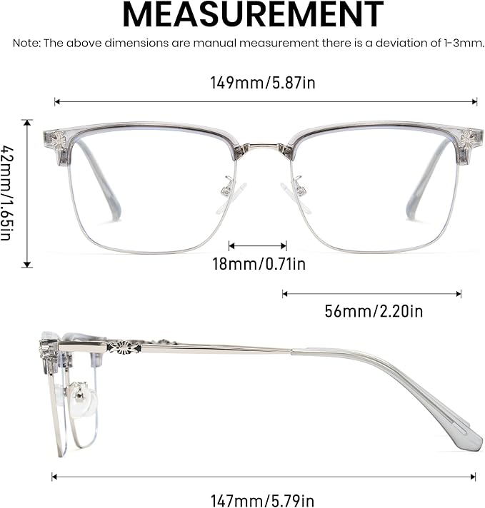 Cyxus Retro Blue Light Glasses Men - Square TR90 Metal Blowline Frame Stylish Trendy for Computer Daily Work 8252