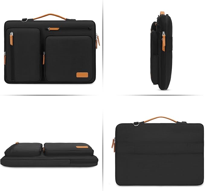 MOSISO 360 Protective Laptop Shoulder Bag,15 inch Computer Bag Compatible with MacBook Air 15 inch M5 M4 M3 M2/Pro 15, Dell XPS Plus,Side Open Messenger Bag with 4 Zipper Pockets&Handle, Black