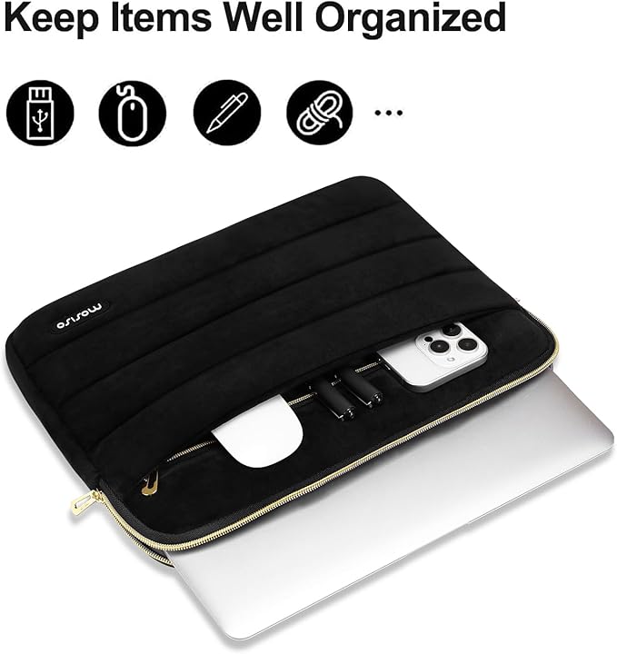 MOSISO 13-14 inch Laptop Case, 13.3 inch Laptop Sleeve Compatible with MacBook Air 13 13.3 13.6/Pro 13/Pro 14, HP Dell ASUS Lenovo, Soft Cozy Lightweight Horizontal Bag with Small Case, Black