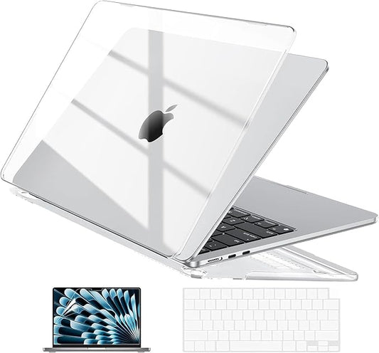 EooCoo Case Compatible with MacBook Air 13 inch M5 2026-2022 Release M4 M3 M2 A3449 A3240 A3113 A2681, Hard Shell&Keyboard Skin Cover&Screen Protector for Mac Air 13.6 inch, Gloss Clear