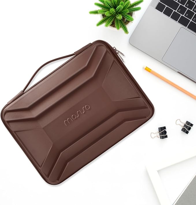 MOSISO 13-14 inch Laptop Hard Case, 13.3 inch Waterproof Shockproof Computer Bag Compatible with MacBook HP Dell, Symmetrical Trapezoid EVA Carrying Laptop Sleeve Hard Shell with Handle, Brown