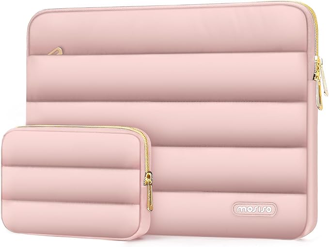 MOSISO Laptop Case 14 inch, 14 inch Puffy Laptop Sleeve Compatible with HP Lenovo Dell ASUS Acer, HP Stream, Dell Latitude, Lenovo IdeaPad, Polyester Horizontal Bag with Small Case, Pink