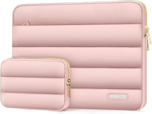 MOSISO Laptop Case 14 inch, 14 inch Puffy Laptop Sleeve Compatible with HP Lenovo Dell ASUS Acer, HP Stream, Dell Latitude, Lenovo IdeaPad, Polyester Horizontal Bag with Small Case, Pink