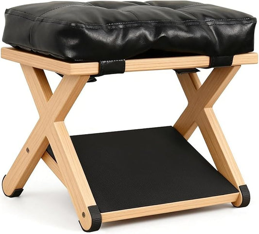 Wooden Under Desk Footrest with Non-Slip Rubber Stepping Surface, Ergonomic Foot Stool for Home Office Gaming Work Posture Support (Wood Color)